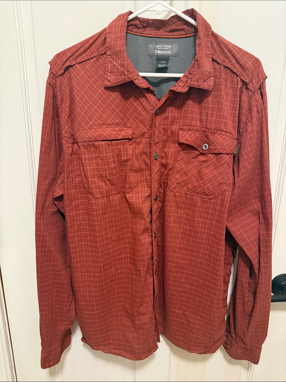 Outdoor Research Men's Rust Plaid Button-Front Casual Shirt -Large